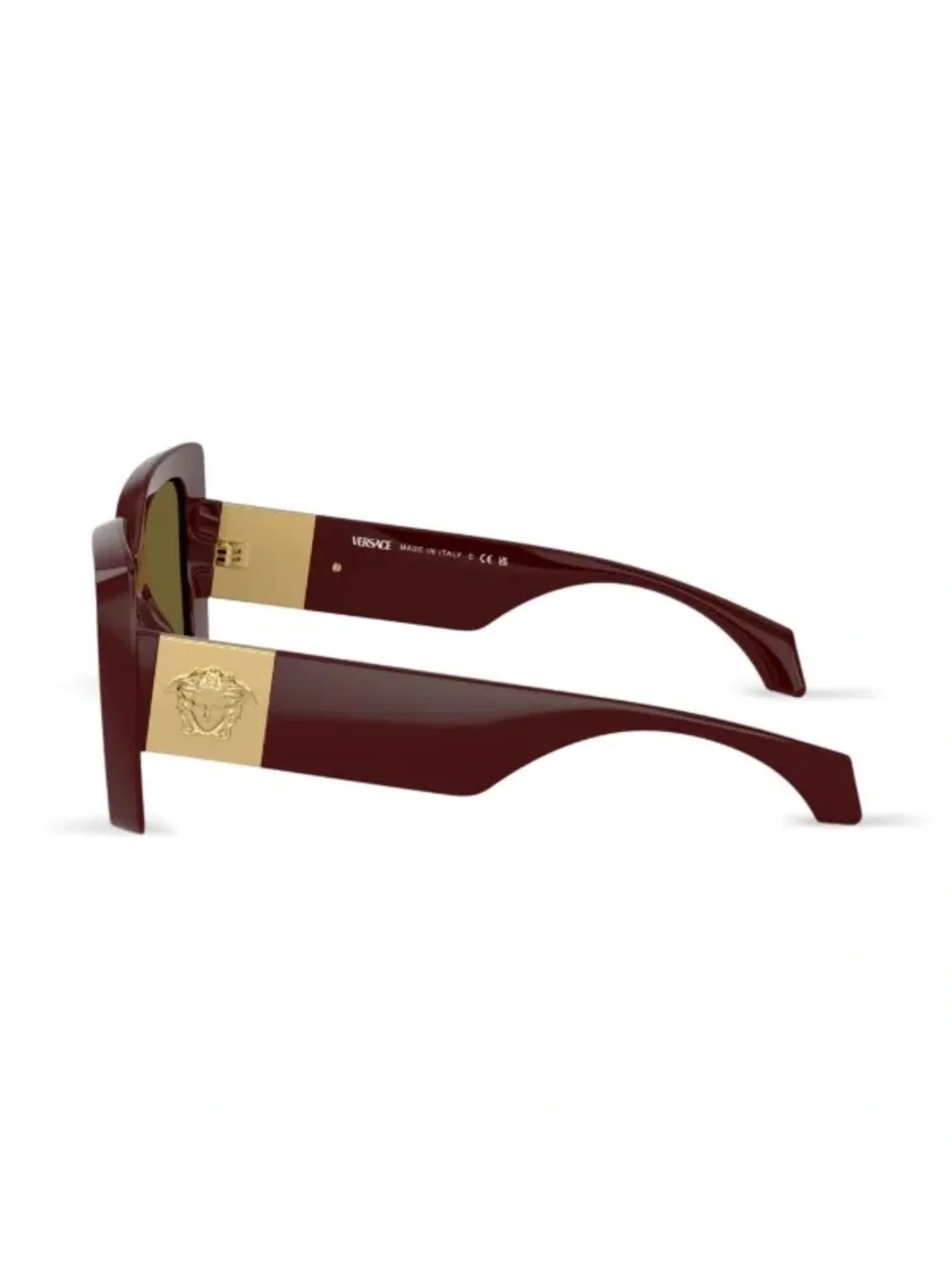 Versace Women's Burgundy Square Sunglasses with Gold Temple Medusa
